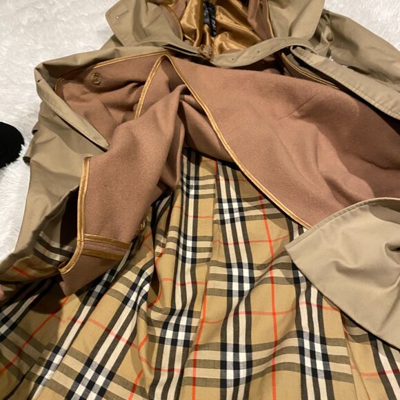 Vintage 90s Burberry Camel Wool Lined Kensington Chelsea Coat Medium Novacheck - Picture 2 of 16